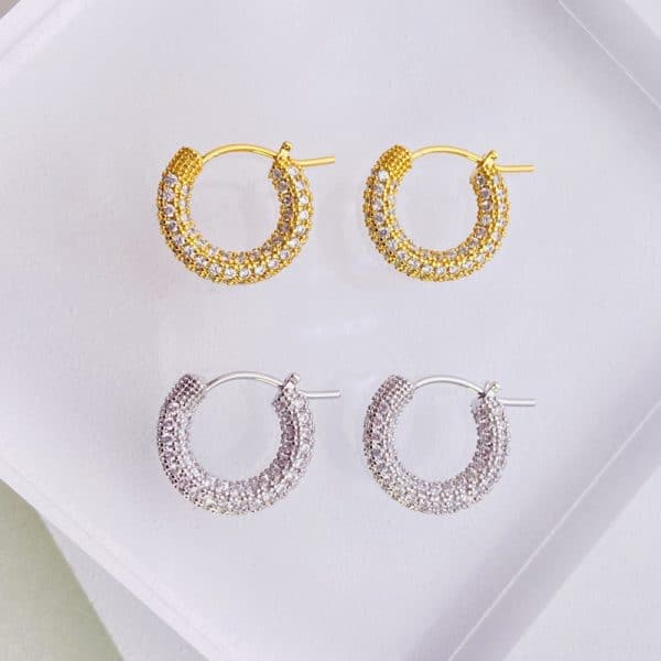 French Micro Set Zircon Hoop Earrings Vintage