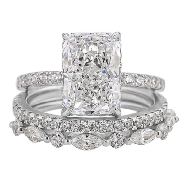 S925 Sterling Silver Super Shiny Ice Flower Cut Zircon Ring Suit