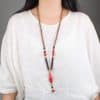 Chicken Wings Wooden Prayer Beads Long Men's Necklace Imitation Turquoise Pendant Wooden Bead