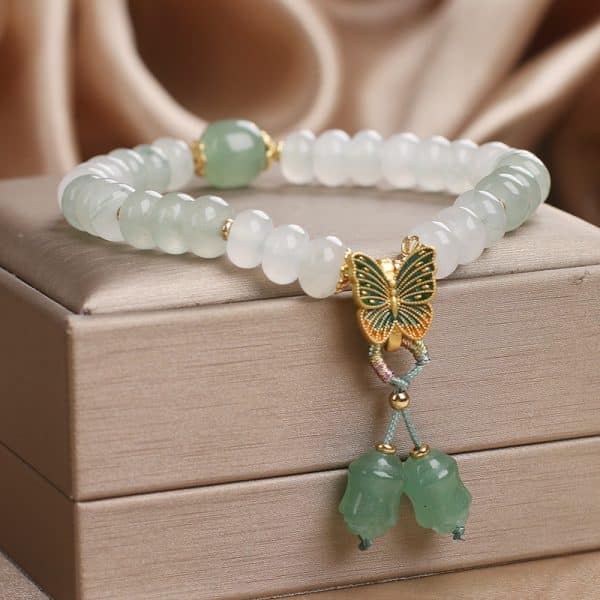 Tian Shan Cui Abacus Beads Jade Bracelet Retro Butterfly Tassel