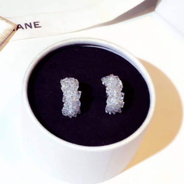 New Fashion Silver Needle Earrings Super Set With Rhinestones