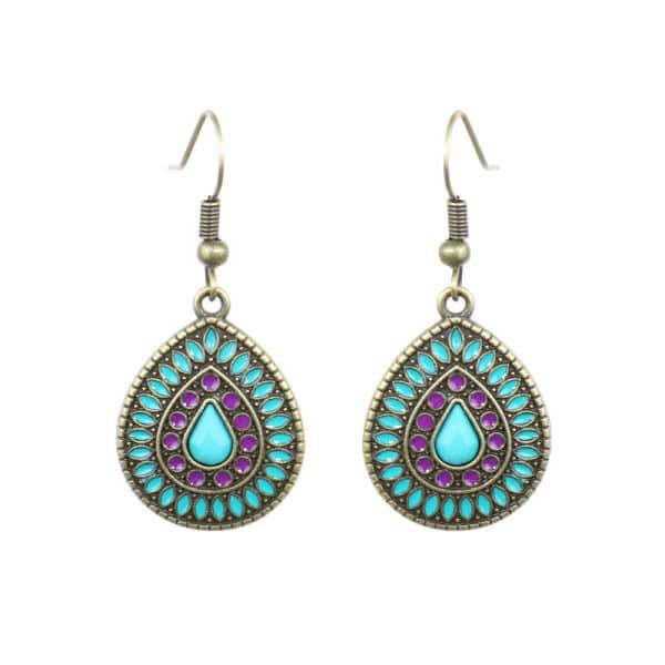 Drop-shaped alloy earrings with gemstones
