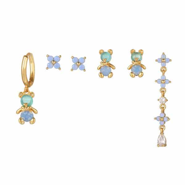 Little Bear Flower Earring Set Fashion Artistic Sense
