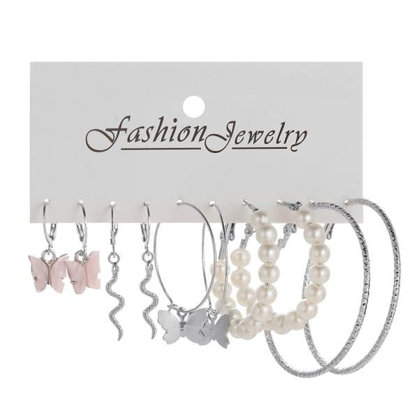 Women's Jewelry Fashion Personality Pearl Butterfly Ear Studs 5-Piece Set