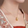 White Chalcedony Peace Buckle Peach Blossom Pendant Sterling Silver Necklace