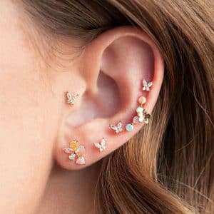 Simple Green Zircon Stud Earrings Set Four Piece Combination Jewelry