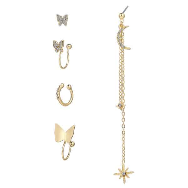 Butterfly Star Moon Rhinestone Earring Set 5 Piece Set