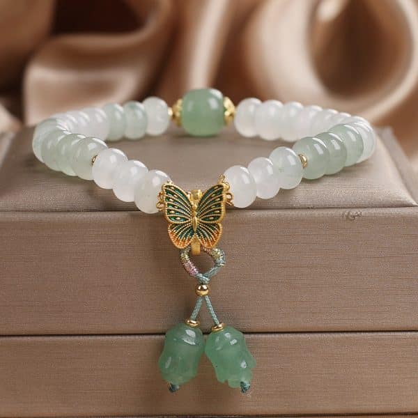 Tian Shan Cui Abacus Beads Jade Bracelet Retro Butterfly Tassel