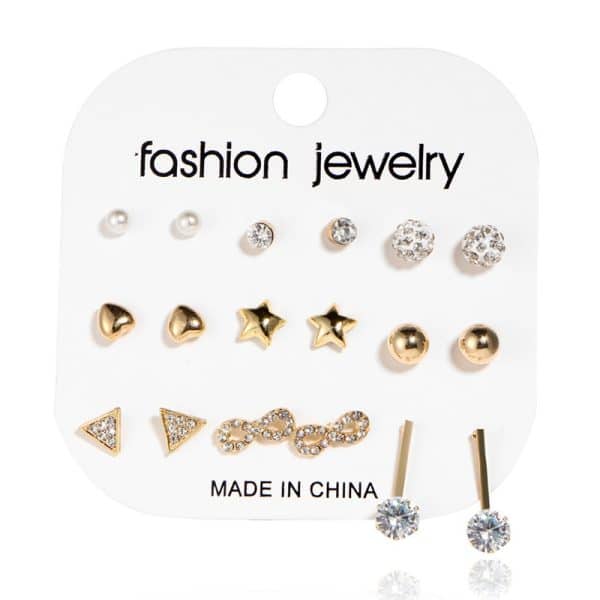 Set Of 9 Pairs Of Earrings With Zircon