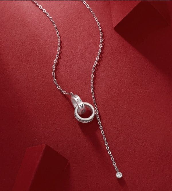 Silver Necklace Moissanite Interlocking Pendant For Women