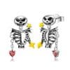 S925 Sterling Silver Skull Bone Stud Earrings Set With Zirconium Epoxy Personality