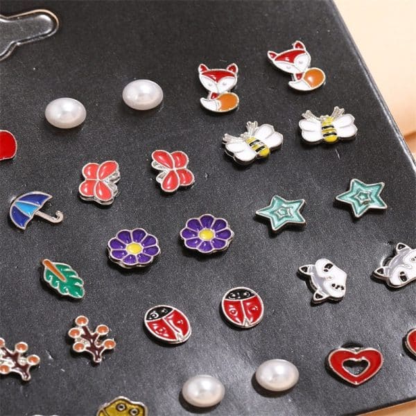 20 Pairs Of Cute All-Match Animal Fruit Combination Set Earrings
