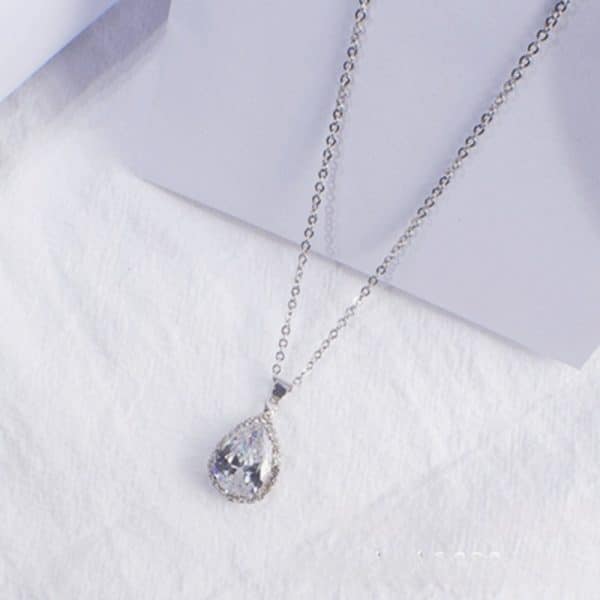 Water Drop Rose Gold Rhinestone Elegant Pink Color Necklace