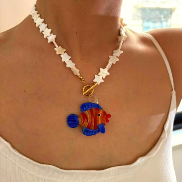 Colored Glaze Beaded Stainless Steel Dopamine Color Indie Necklace