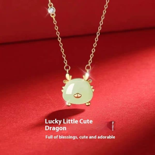 Auspicious Cute Dragon Zodiac Necklace Female Hetian Jade Bracelet Ear Studs