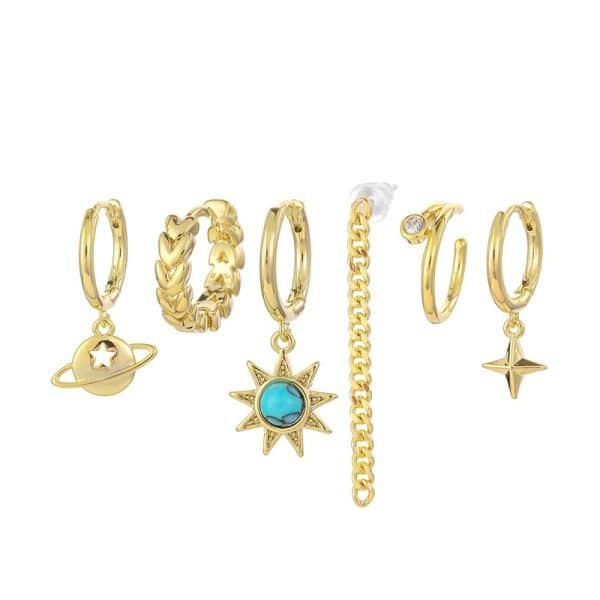 Planet Sun Earring Set Exaggerated Asymmetric