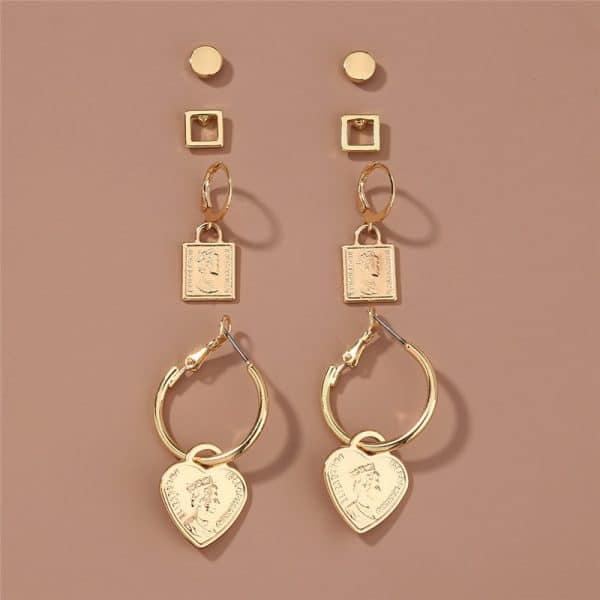Metal Portrait Love Pendant Fashion Personality Combination Set Earrings