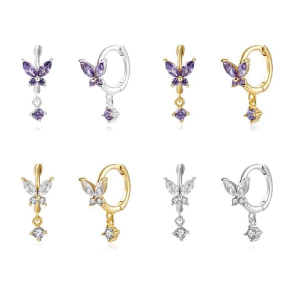 S925 Silver Needle Set Zircon Butterfly Earrings