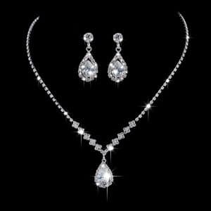 Brilliant Full Diamond Zircon Water Drop Necklace Eardrop Jewelry Set
