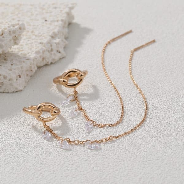 Korean Style Micro Set Zircon Flower Super Fairy Tassel Earrings Fashion Long Tassel Versatile Ear Line Earrings Female