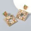 Multi-layered Square Alloy Diamond-set Glass Diamond Geometric Earrings