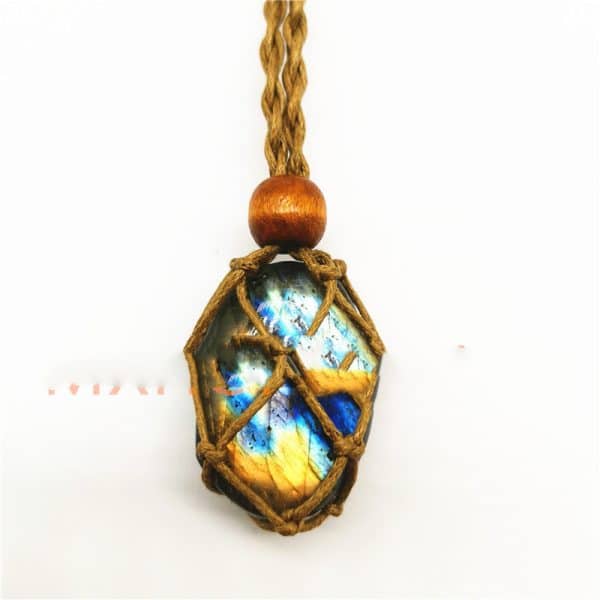 Natural Elongated Stone Original Stone Net Necklace Pendant