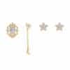 Earring Set, Moon Earrings, Gold Floral Earrings, Small Chain Earrings