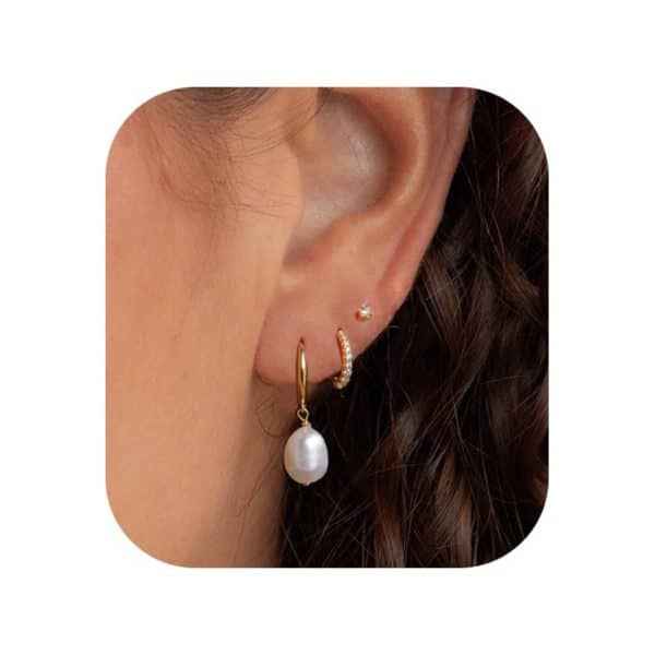 Brass Plating Pearl Fashion Earrings Three-piece Set