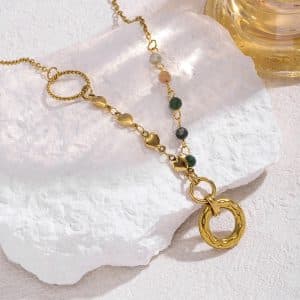 Light Luxury High-grade Beaded Stitching Stainless Steel Gold Women's Necklace