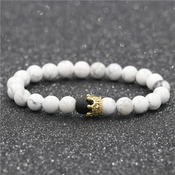 Jewelry White Turquoise Black Frosted Stone Crown Set Couple Bracelet