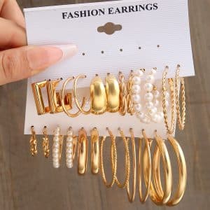 European And American Style Metal Ear Ring Square Retro Set 6-piece Set