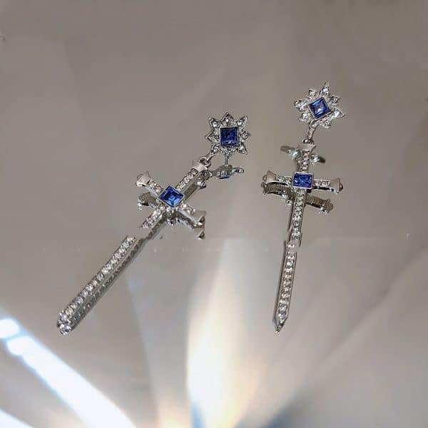 Micro Set Sapphire Cross Earrings
