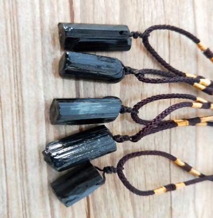 Natural Crystal Black Tourmaline Rough Stone Pendant