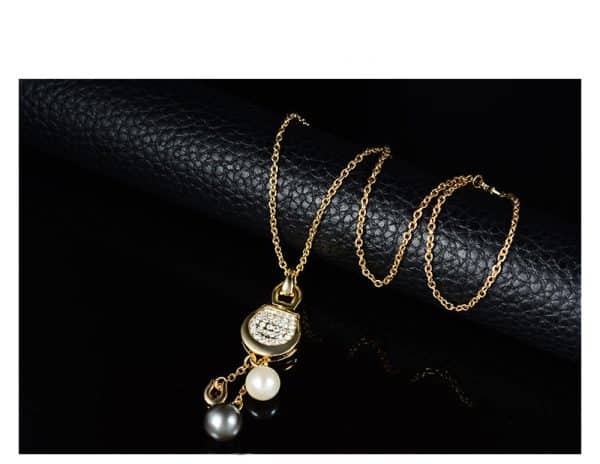 Alloy Necklace Set 18K Gold Pearl Earring Set