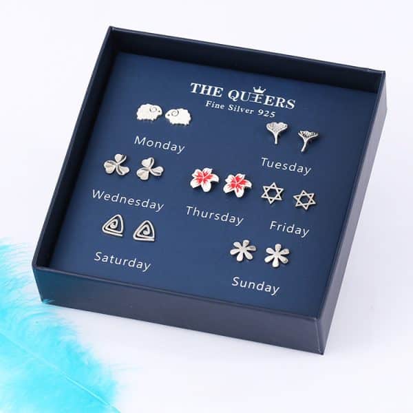 Fashion 925 Silver Needle Asymmetrical Earrings Gift Set