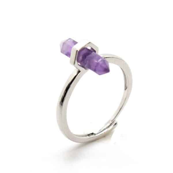 Crystal Stone Double Pointed Small Hexagon Prism Open Adjustable Ring