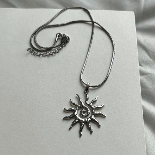 Stainless Steel Tribal Spiral Sun Pendant Necklace On Snake Chain