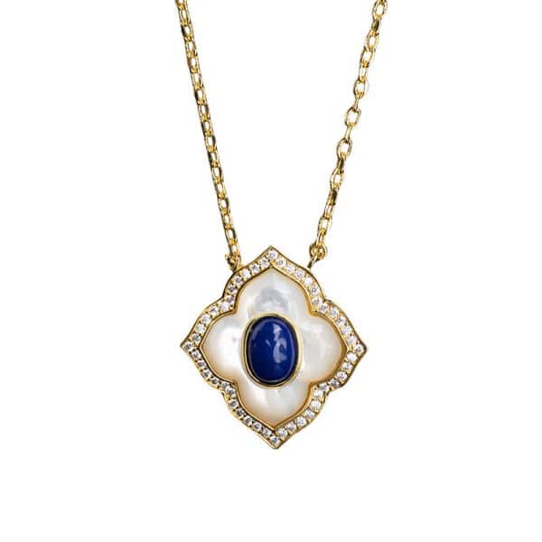 Flower Necklace Inlaid Lapis White Shell Pendant Neck Accessories Atmospheric Design
