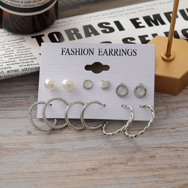 Retro Simple Temperament Ladies Plain Silver Simple Earring Set