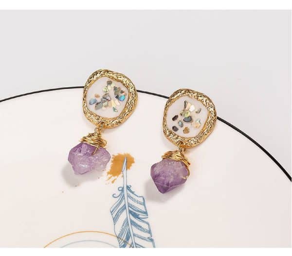 Purple Natural Stone Jewelry Colorful Crushed Shell Earrings