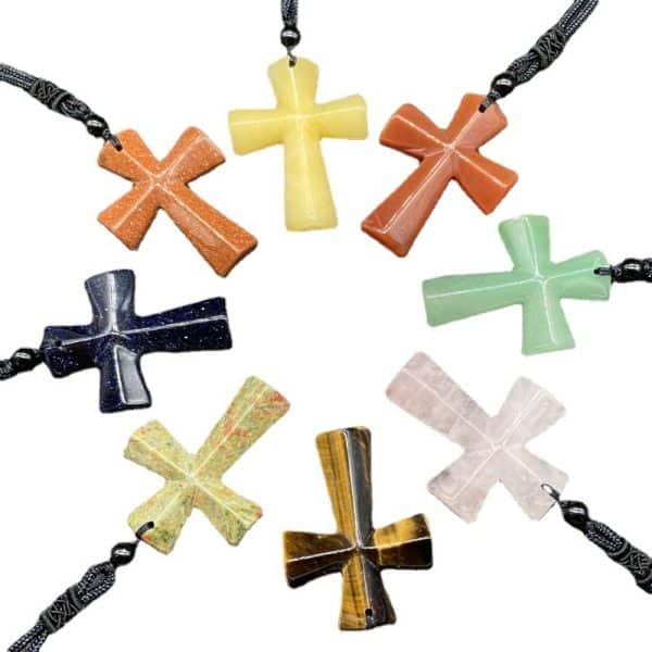 Natural Stone Christmas Gift Agate Woven Semi-precious Stone Cross Necklace