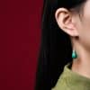 Women's Fashion Elegant Silver Malachite Drop Earrings
