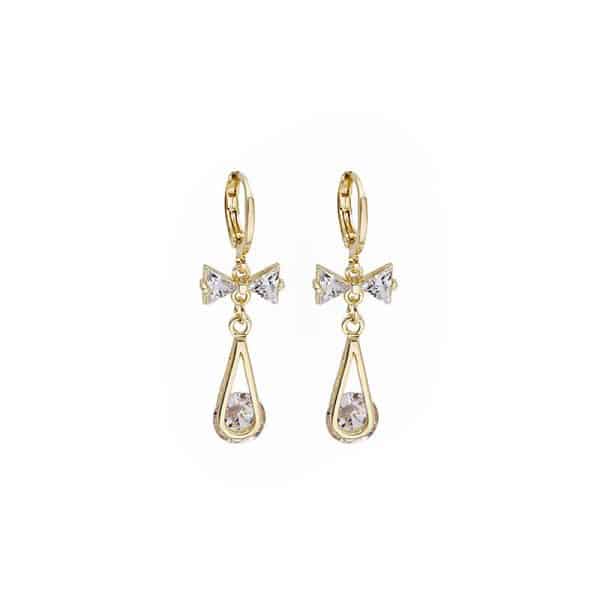 Women's Hollow Drop Zircon Bow Earrings